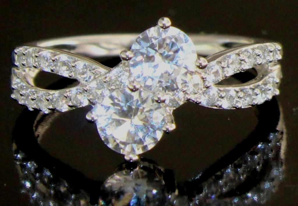 Elegant White Sapphire "Ever Us" 2 Stone Ring: Size: 7 Sterling Silver Gemstones: Created White Sapphire