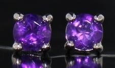 Genuine African Amethyst Stud Earrings: Sterling Silver