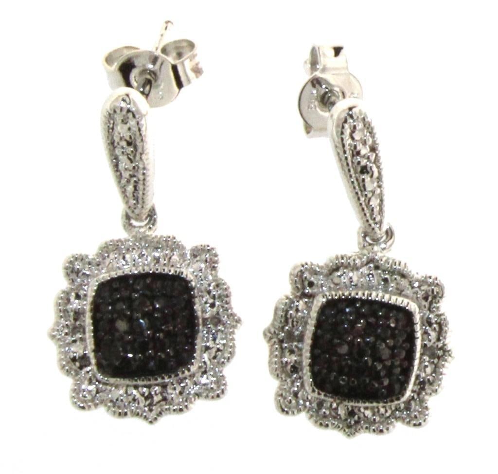 Elegant Black Diamond Dangle Earrings: Rhodium Over Brass Natural Black Diamond