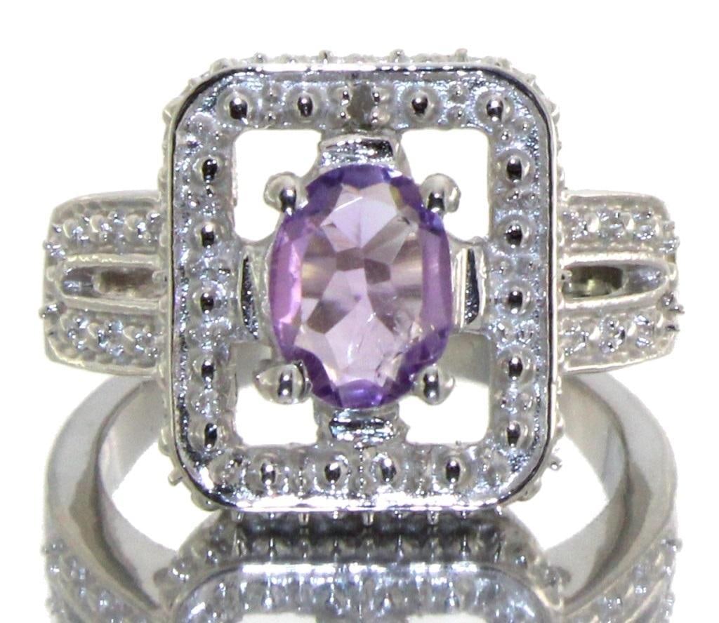 Natural Oval 1.21 ct Amethyst & Diamond Ring (1 of 2)