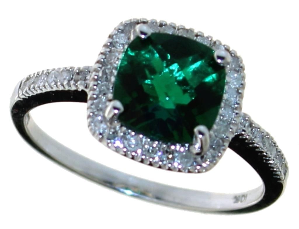 10kt Gold Cushion Cut Emerald & Diamond Ring (1 of 2)