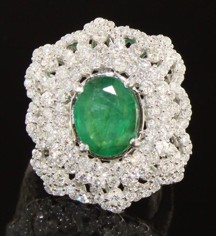 14kt Gold Natural 6.83 ct Emerald & Diamond Ring (1 of 8)