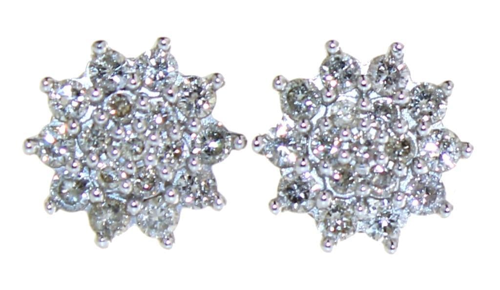 Stunning 1.00 ct Diamond Star Cluster Earrings: Sterling Silver Natural Diamond: 1.00 carats