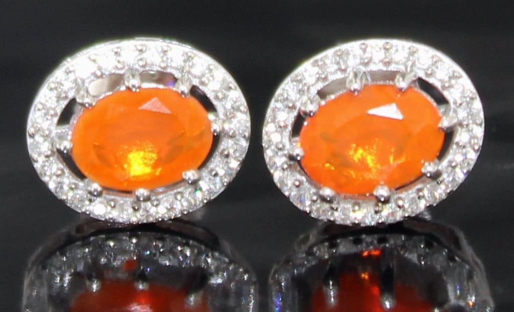 Oval Natural Fire Opal & Zircon Earrings (1 of 2)