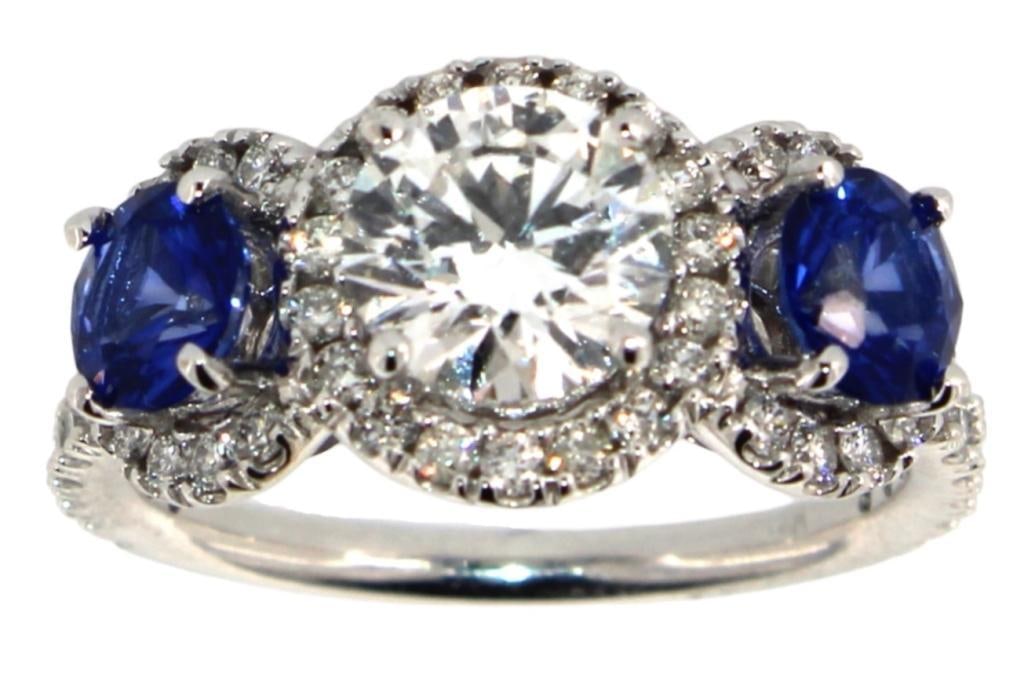 14kt Gold 3.00 ct Lab Diamond & Sapphire Ring (1 of 5)