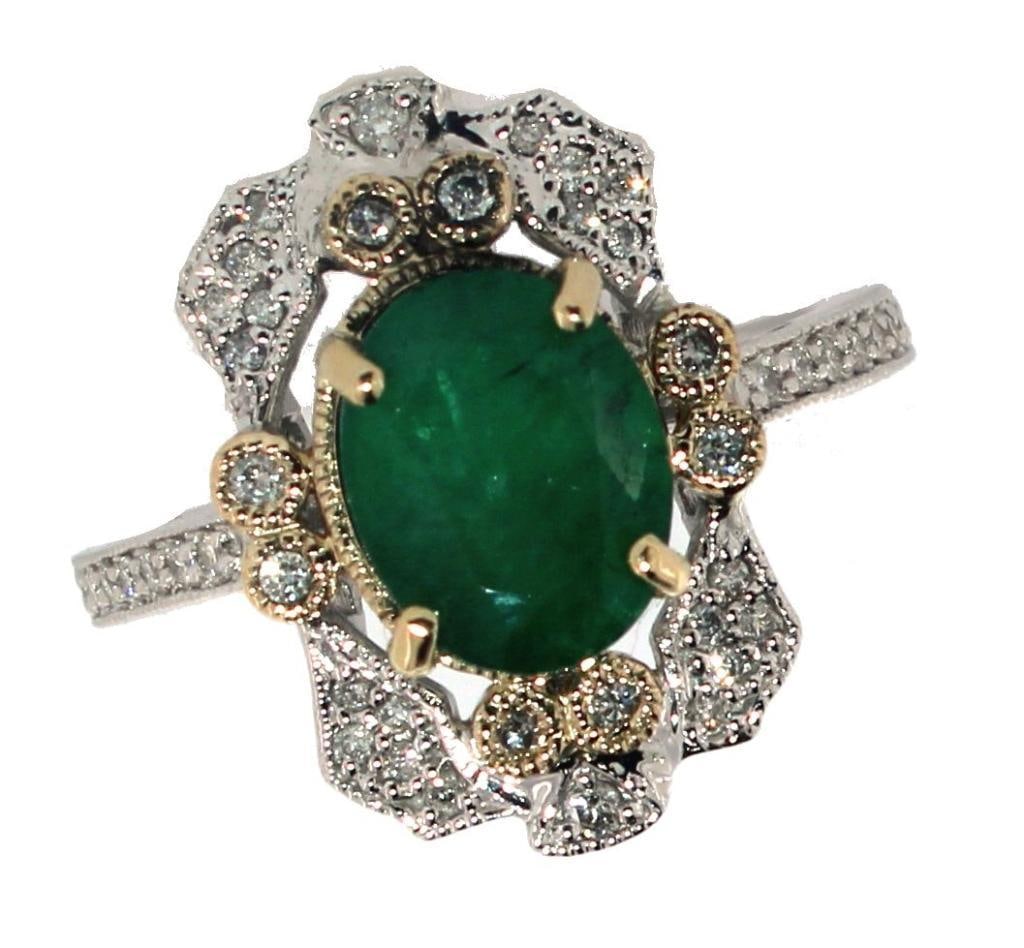 14k Gold 1.85 ct Natural Emerald & Diamond Ring (1 of 5)