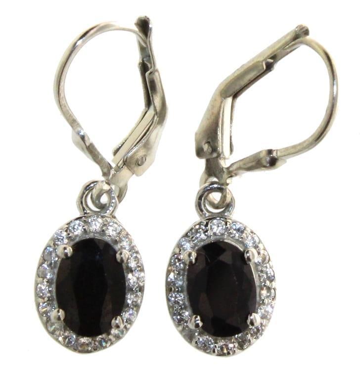 Natural 2.00 ct Sapphire & Zircon Earrings: Sterling Silver Gemstone: Natural Sapphire & White Zircon TR582-139GG