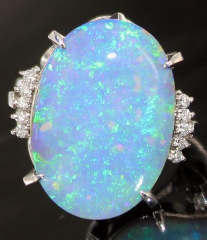 Platinum 16.04 ct Black Opal & Diamond Ring (1 of 5)