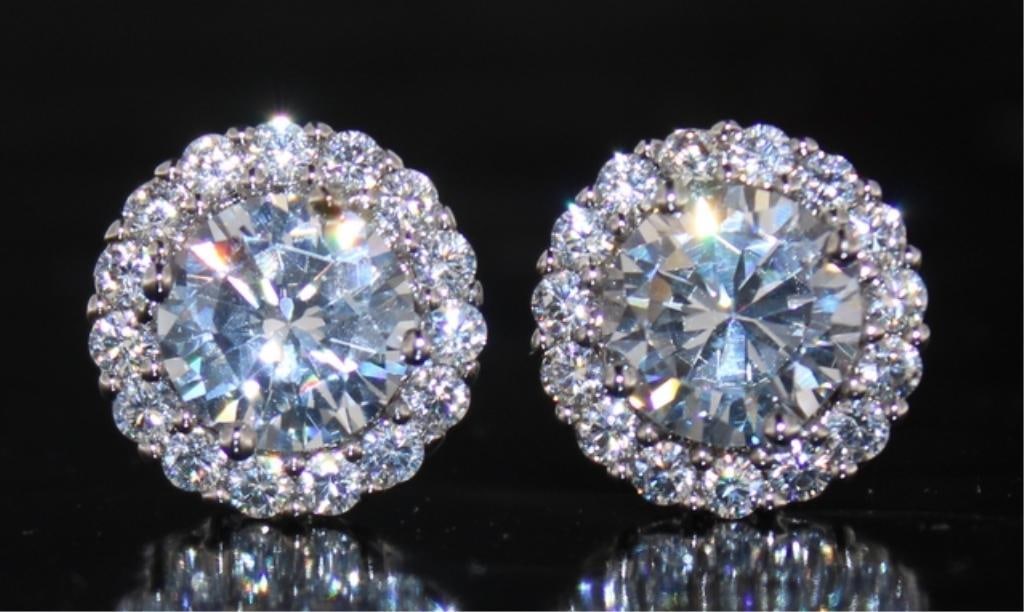 Round Brilliant 6.00 ct White Topaz Stud Earrings: Rhodium Overlay Brass Created Gemstones