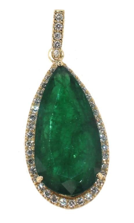 14k Gold 18.17 ct Emerald & Diamond Pendant (1 of 2)