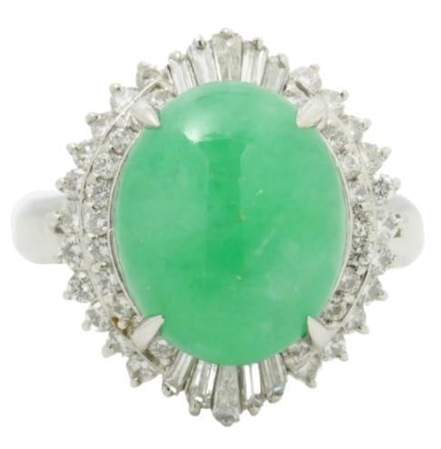 Platinum 6.57 ct Natural Jade & Diamond Ring (1 of 3)