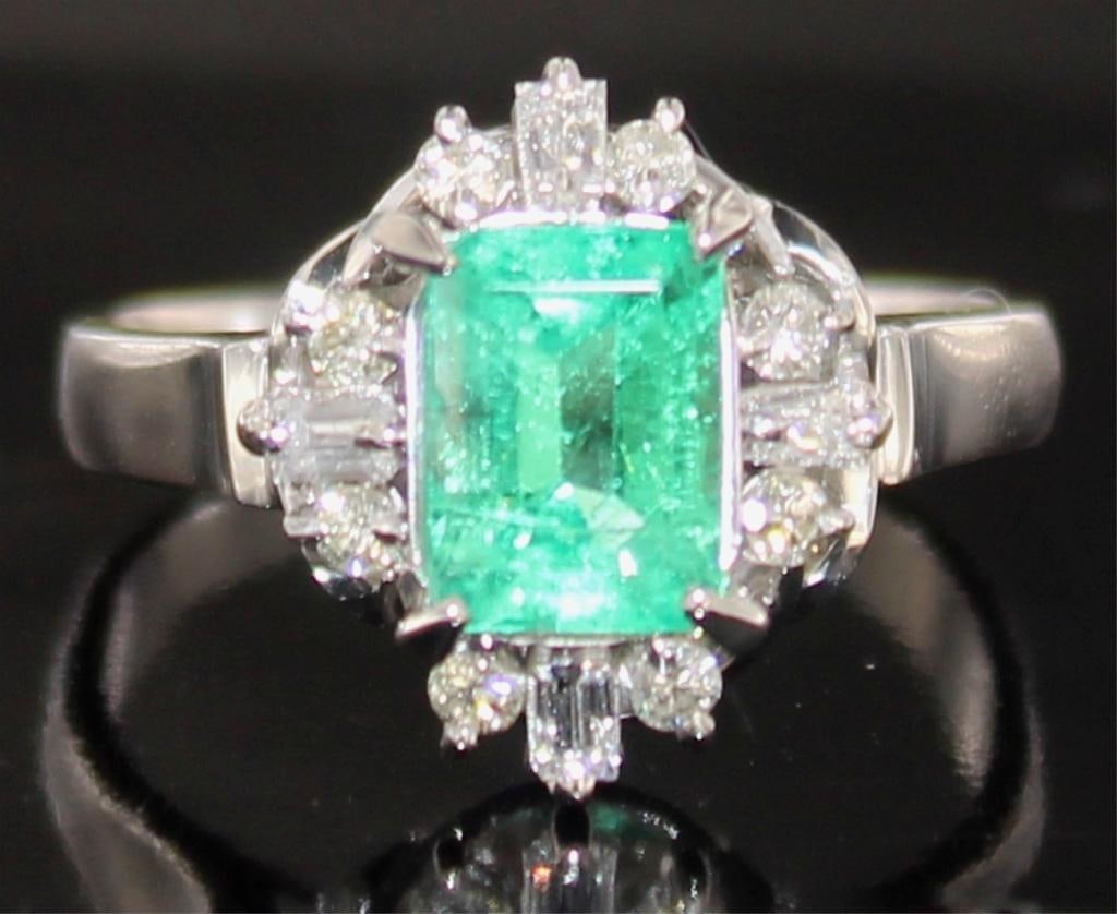 Platinum 1.41 ct GIA Emerald & Diamond Ring (1 of 5)