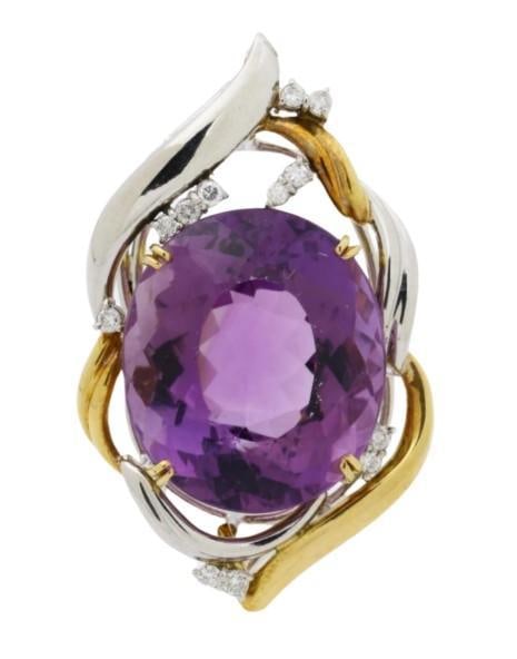 Platinum/18k 39.06 ct Amethyst & Diamond Pendant (1 of 3)