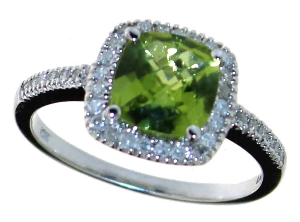 10kt Gold Cushion Cut Peridot & Diamond Ring (1 of 2)