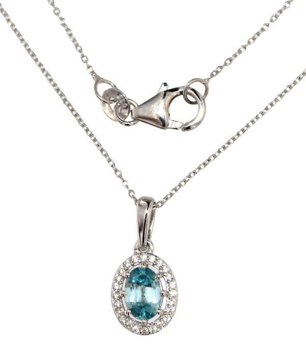 Natural Blue & White Zircon Designer Necklace: Sterling Silver Gemstones: Natural