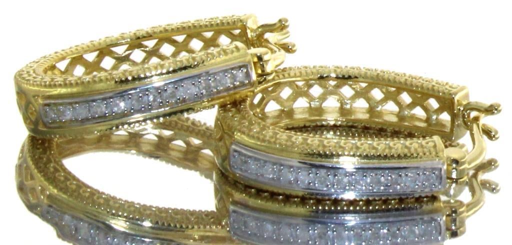 Elongated Two Tone Diamond Hoop Earrings (1 of 1)