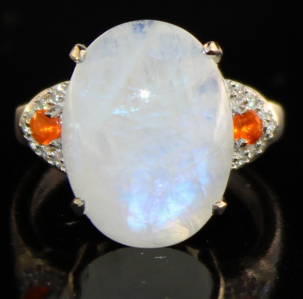 Oval 11.38 ct Rainbow Moonstone & Fire Opal Ring (1 of 2)