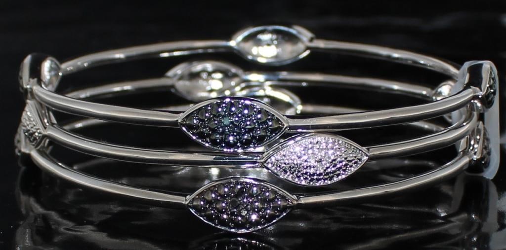 3 pc Black Blue & White Diamond Bracelet Set (1 of 2)