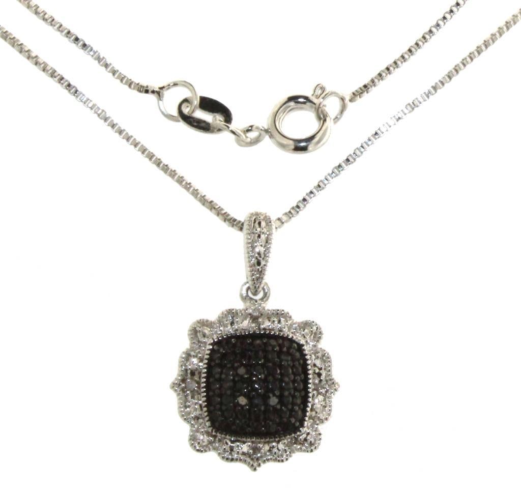 Genuine Elegant Black & White Diamond Necklace: Rhodium / Brass