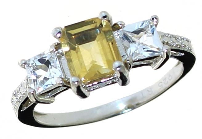 Natural 1.80 ct Yellow & White Topaz Ring: Size: 7.25 Sterling Silver Gemstone: Natural & Diamond Accent