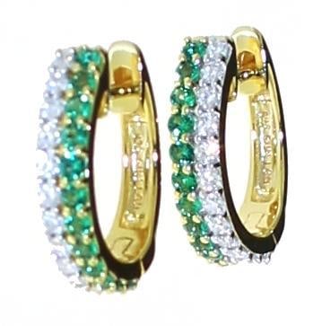 Quality Emerald & Diamond Huggie Hoop Earrings (1 of 2)