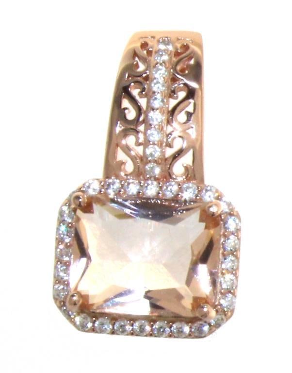 Quality 4.55 ct Morganite Designer Pendant: Sterling Silver w/14kt Rose Gold Overlay Gemstones: Created