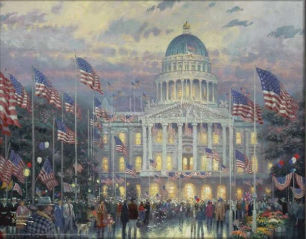 Flags Over The Capital By Thomas Kinkade: Measures : 11 X 14 This item ships for $19 Have it framed & shipped for $69 (frame shown in second image)