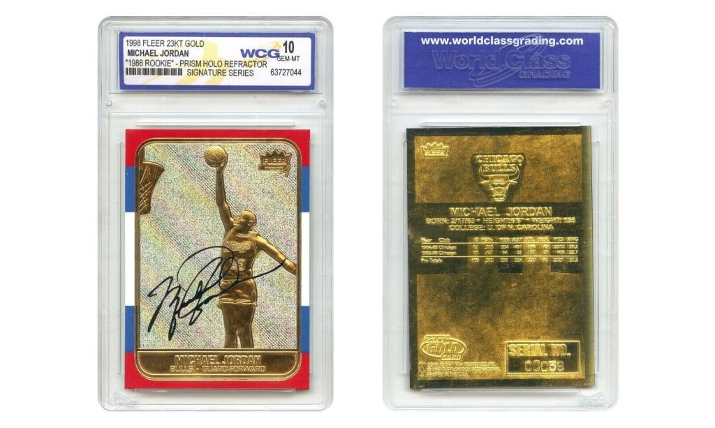 23K Gold Michael Jordan Rookie Card: MICHAEL JORDAN 1998 FLEER 23K Gold Card PRIZM HOLO Rookie 86 Design GEM-MINT 10 nc31 #189147