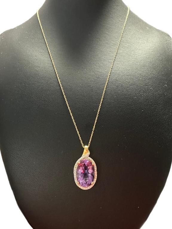 14kt Gold Oval 4.25 ct Amethyst & Diamond Necklace (1 of 2)