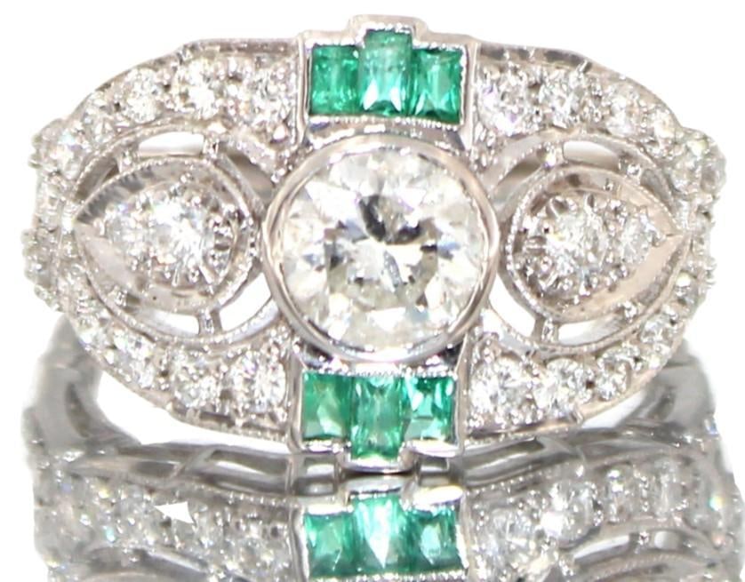 18kt Gold 1.85 ct Diamond & Emerald Deco Ring (1 of 6)