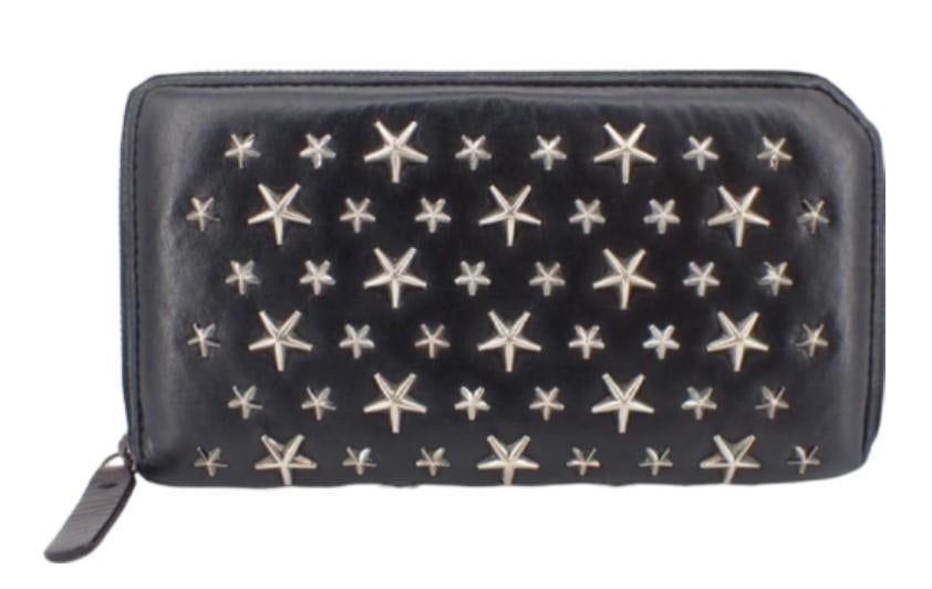 Jimmy Choo Black Leather Silver Stars Wallet: Important information regarding luxury brand items: Please carefully review the photographs provided as these items are pre-owned and may exhibit varying degrees of wear. Due to the nature of these it