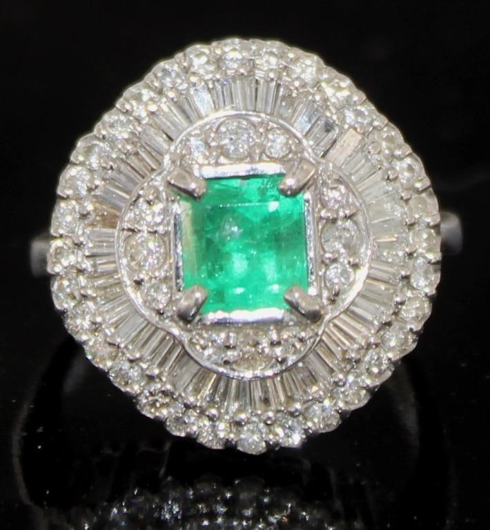 Platinum 2.14 ct Natural Emerald & Diamond Ring (1 of 4)
