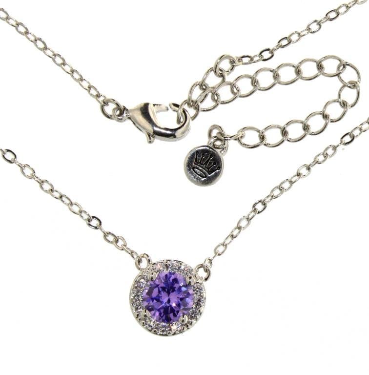 Round Amethyst & White Topaz Halo Necklace (1 of 1)
