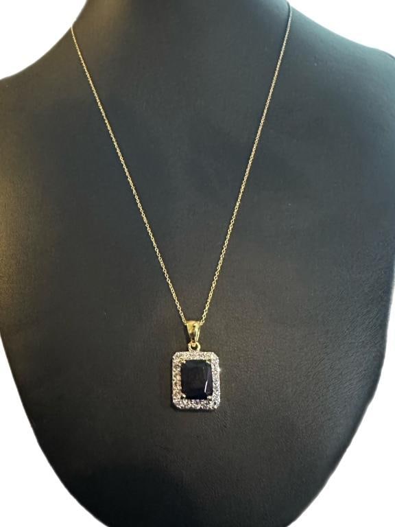 Emerald Cut 4.00 ct Natural Amethyst Necklace: Size: Sterling Silver w/Gold Overlay Gemstones: Natural