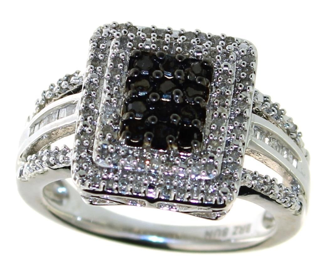 Elegant 1.00 ct Black & White Diamond Ring: Size: 7.25 Rhodium Overlay Brass Natural Diamond