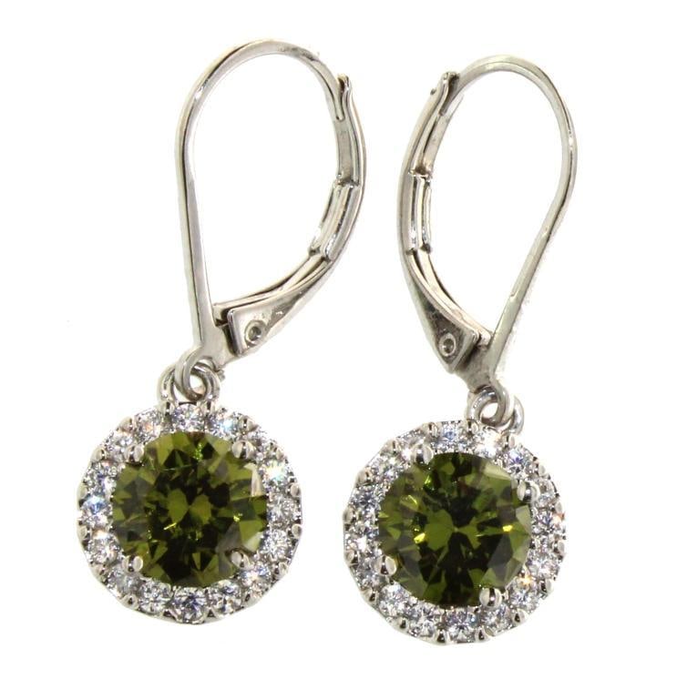 Round Peridot & White Topaz Halo Earrings (1 of 1)