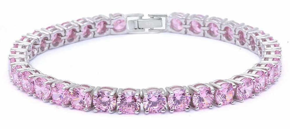 Brilliant 14.50 ct Pink Sapphire Tennis Bracelet: Sterling Silver. 7.5" Length Created Stones