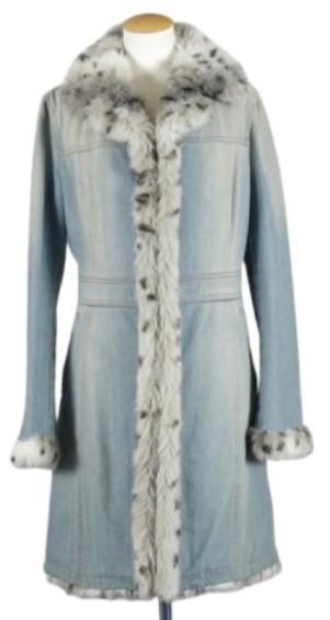 Burberry Blue Label Light Denim Coat W/ Fur Trim: Important information regarding luxury brand items: Please carefully review the photographs provided as these items are pre-owned and may exhibit varying degrees of wear. Due to the nature of these it