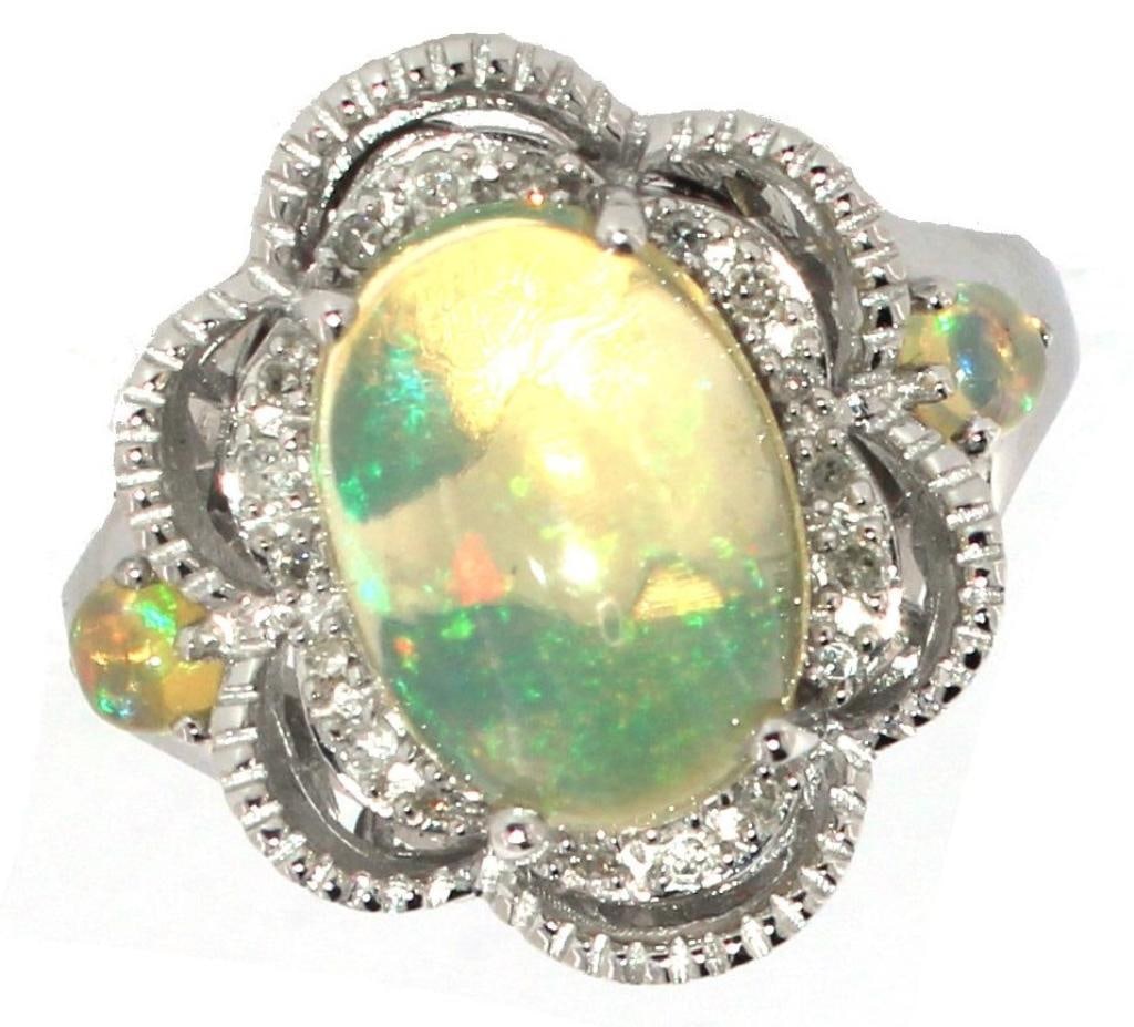 Natural 3.00 ct Cabochon Opal & Diamond Ring (1 of 2)