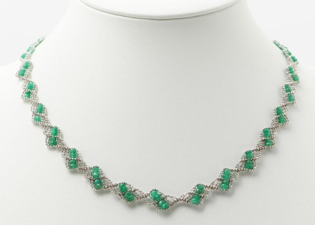 18kt Gold 14.09 ct Natural Emerald Necklace: PGL Digital Appraisal Retail Replacement Value $13,125 Natural emeralds weighing 14.09 carats Approximately 17" A few minor stone chips & missing melee368572-2421 NOTE: PGL Appraisal is a digital