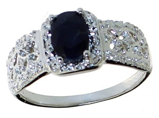 Oval Natural Black Sapphire & Diamond Ring (1 of 1)