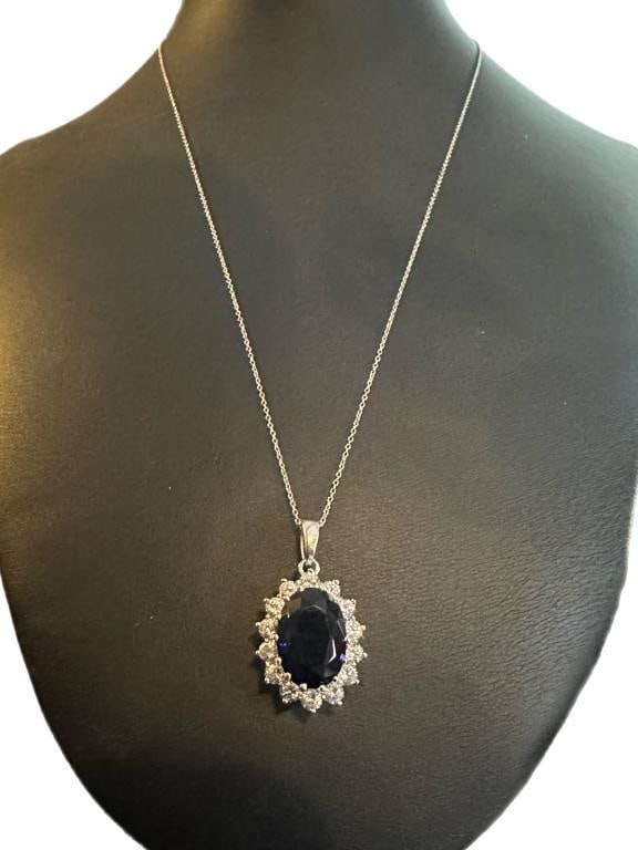 Oval 6.40 ct Imperial Sapphire Necklace: Sterling Silver Gemstones: Lab Created Sapphire