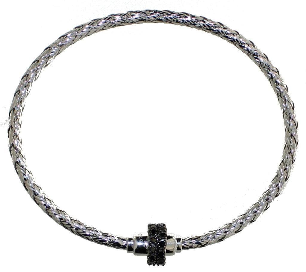 Quality Black Diamond Bangle Bracelet: Sterling Silver Natural Diamond: