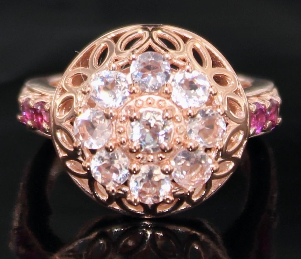 Elegant Natural Morganite Cocktail Ring: Size: 5 Sterling Silver w/14kt Rose Gold Overlay Gemstones: Natural