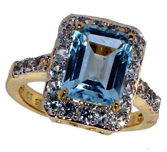 Emerald Cut 4.10 ct Natural Swiss Blue Topaz Ring (1 of 2)