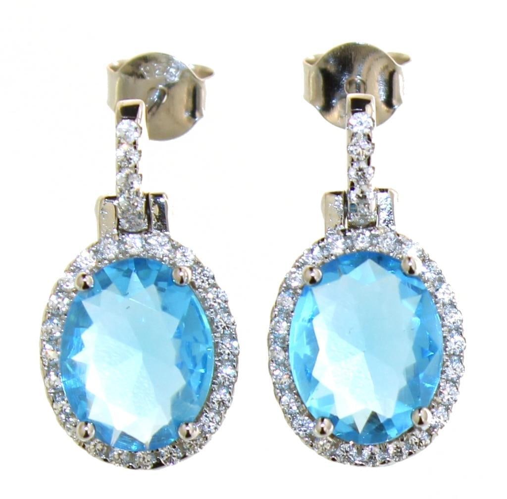 Oval 5.50 ct Blue Topaz French Lock Earrings: Sterling Silver Gemstones: Created