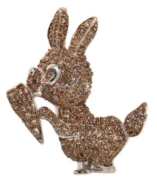 Natural 1.00 ct Chocolate Diamond Rabbit Brooch (1 of 2)