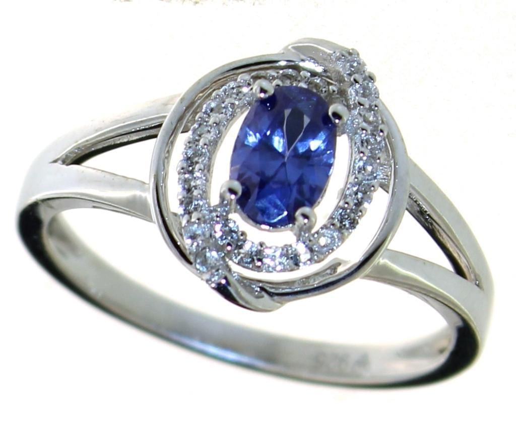 Oval 1.00 ct Tanzanite Designer Ring: Size: 7.25 Sterling Silver Gemstones: Created