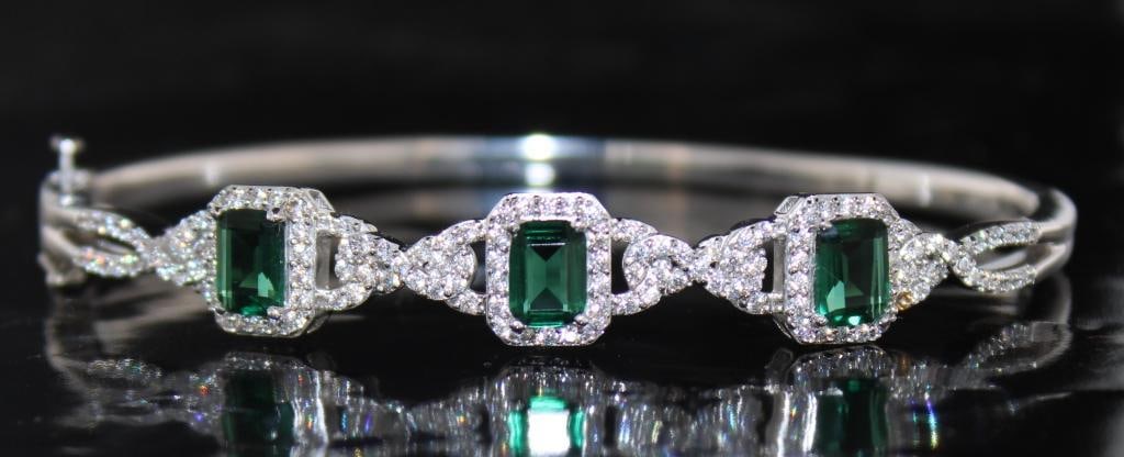 Step Cut Emerald & White Topaz Cuff Bracelet (1 of 2)
