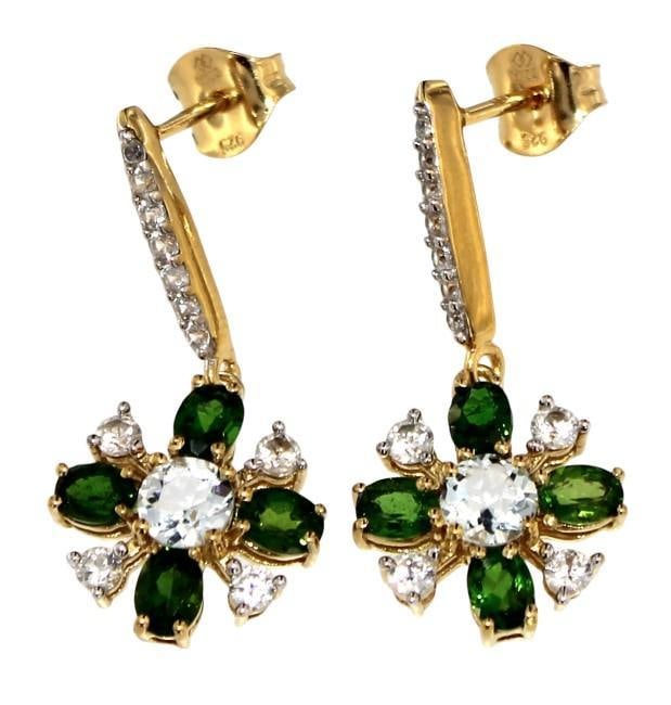 Natural Chrome Diopside & Aquamarine Earrings: Sterling Silver w/14kt Gold Overlay Gemstones: Natural